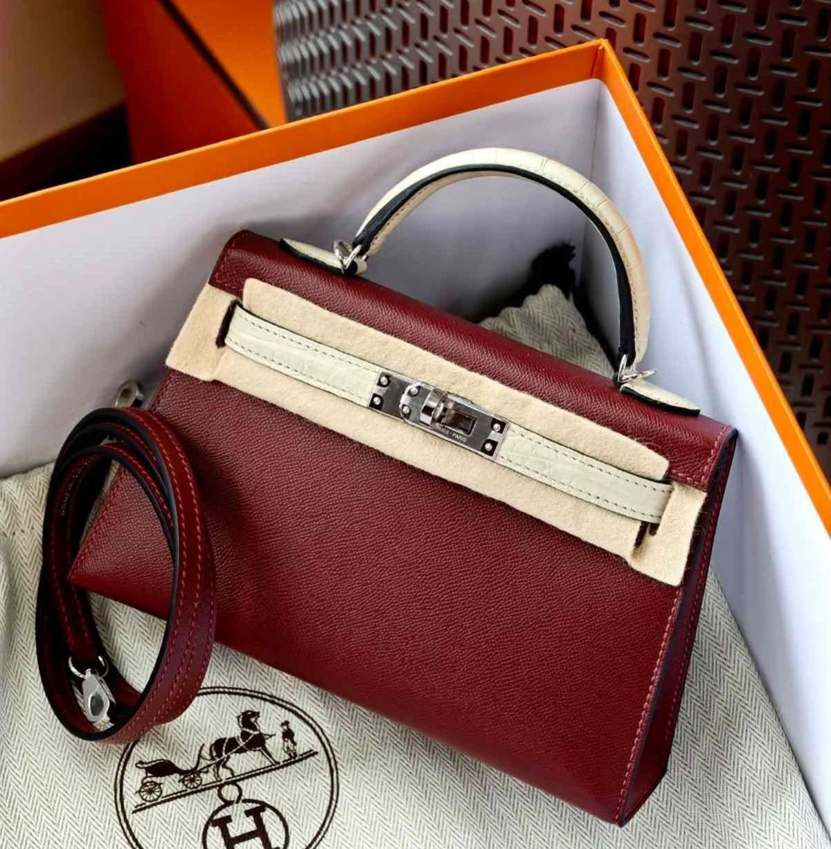 Hermes Mini Kelly 20 Touch Beton Matte Alligator & Rouge H Madame Palladium hardware