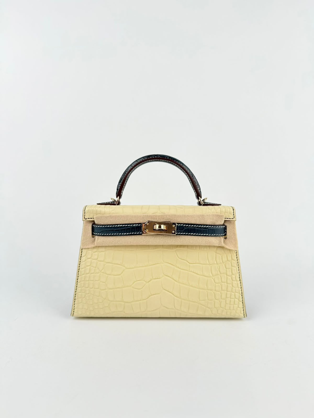 Hermes Mini Kelly 20 HSS Vanille / Vert Rousseau Matte Alligator Gold hardware