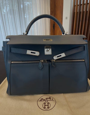 Hermes Kelly 32 Lakis Bleu Ocean Swift palladium hardware