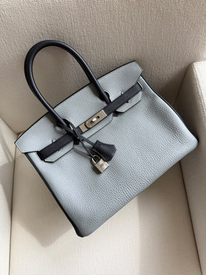 Hermes Birkin 30 Gris Perle / Black Togo Brushed palladium hardware