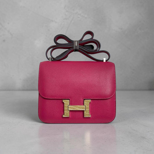 Hermes constance 18 Framboise Evercolor & Beige Sable Shiny Alligator