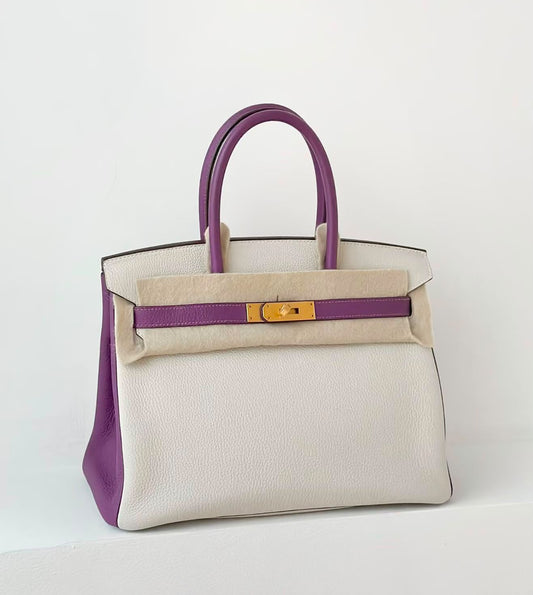 Hermes Birkin 30 HSS Craie / Anemone Togo Brushed gold hardware
