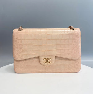 Chanel CF Jumbo pink matte alligator gold hardware