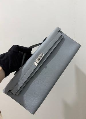 Hermes Kelly cut  Bleu Glacier Epsom Palladium hardware