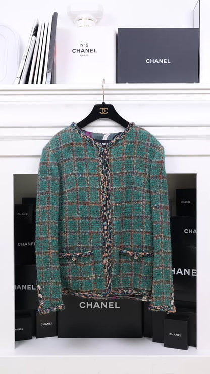 Chanel 23A Green Tweed Jacket