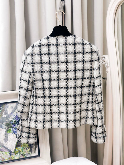Chanel 19K white plaid tweed jacket