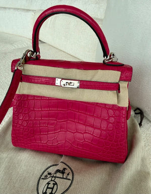 Hermes Kelly 25 Framboise Matte Alligator Palladium hardware