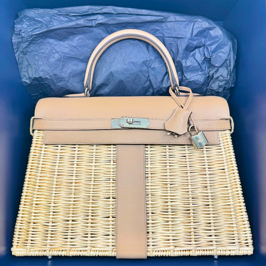Hermes Kelly 35 Picnic Chai Swift & Osier Palladium hardware