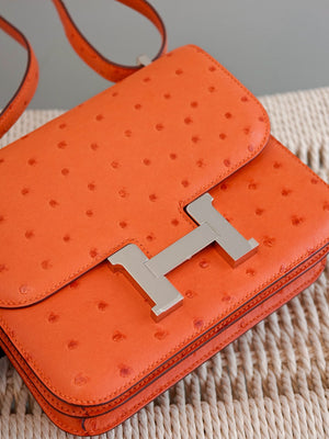 Hermes constance 18 tangerine ostrich palladium hardware