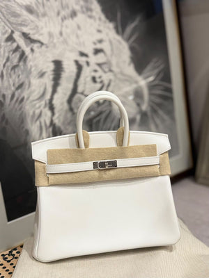 Hermes Birkin 25 New White Swift Palladium hardware