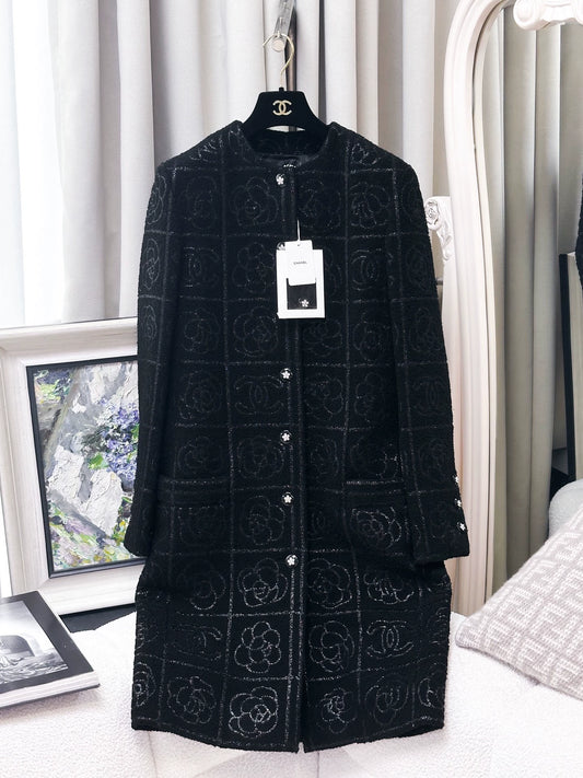 Chanel 23K black camellia coat