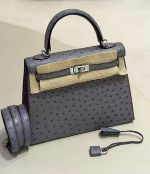 Hermes Kelly 25 HSS Gris agate interior blue marine brushed Palladium hardware