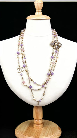 Chanel 12 Purple Glass Pearl Star Long Necklace