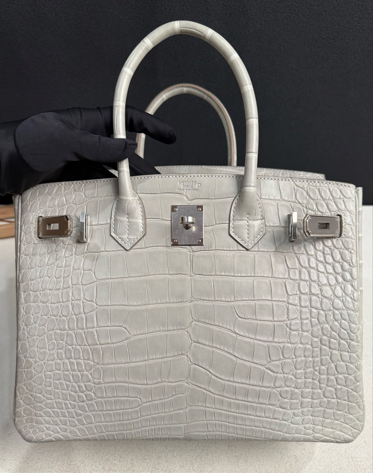 Hermes Birkin 30 Gris Perle matte alligator Palladium hardware