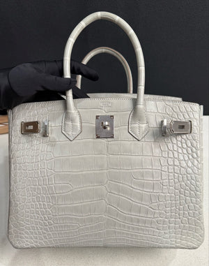 Hermes Birkin 30 Gris Perle matte alligator Palladium hardware