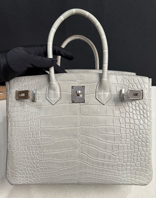 Hermes Birkin 30 Gris Perle matte alligator Palladium hardware