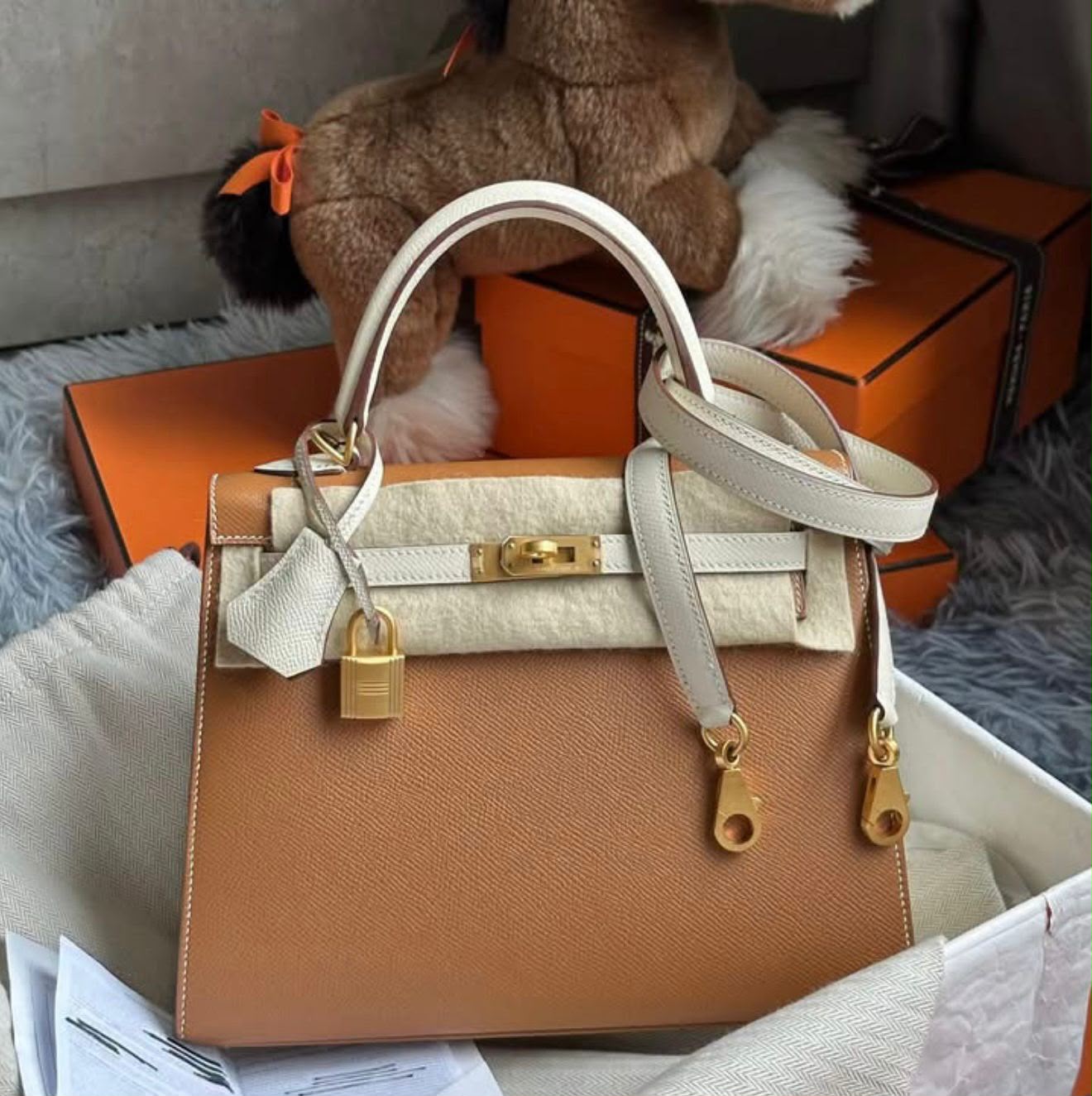 Hermes Kelly 25 HSS Gold / Craie Epson Gold hardware