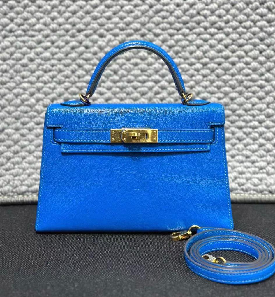 Hermes Mini Kelly 20 Bleu Hydra Chevre Gold hardware