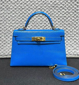 Hermes Mini Kelly 20 Bleu Hydra Chevre Gold hardware