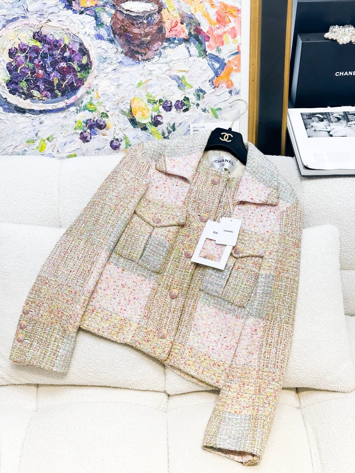 Chanel 24C gold multicolore tweed jacket