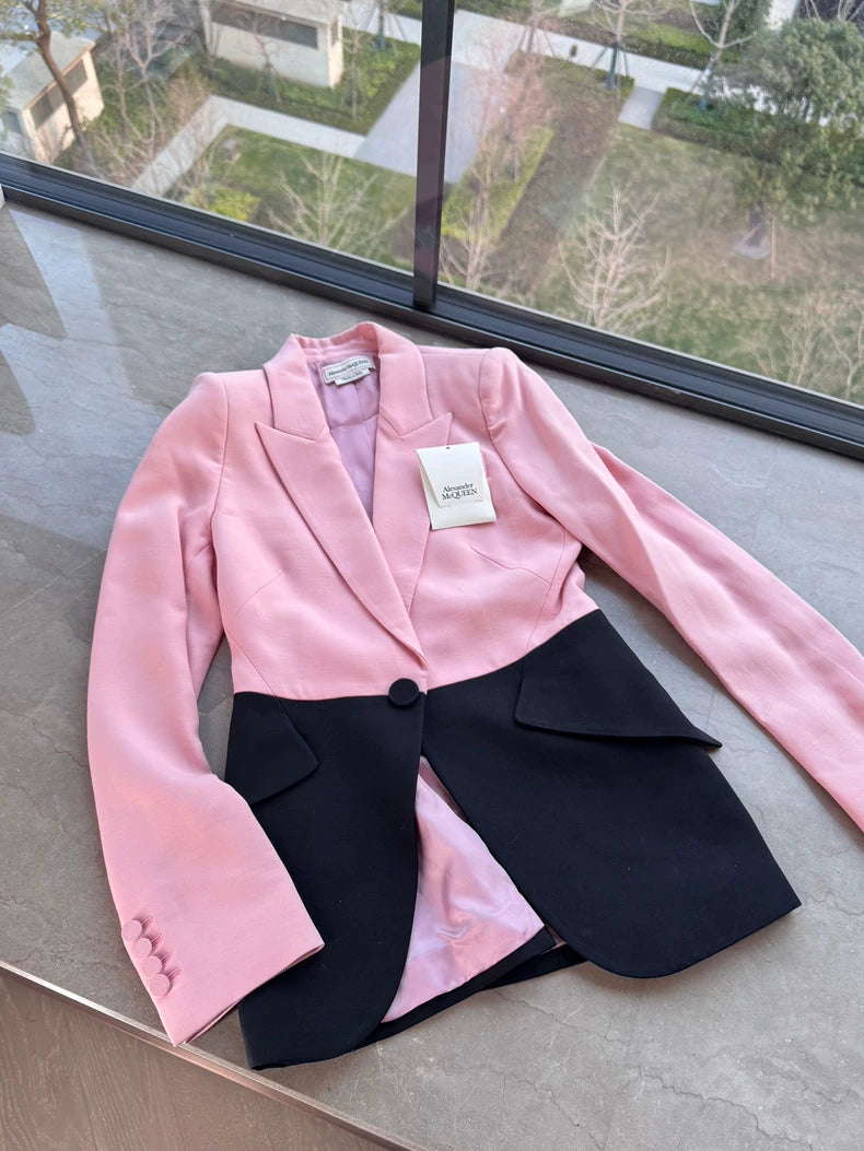 McQueen Early Spring New Black and Pink Fitted Blazer