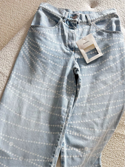 Chanel 25P light-colored pearl wide-leg trousers
