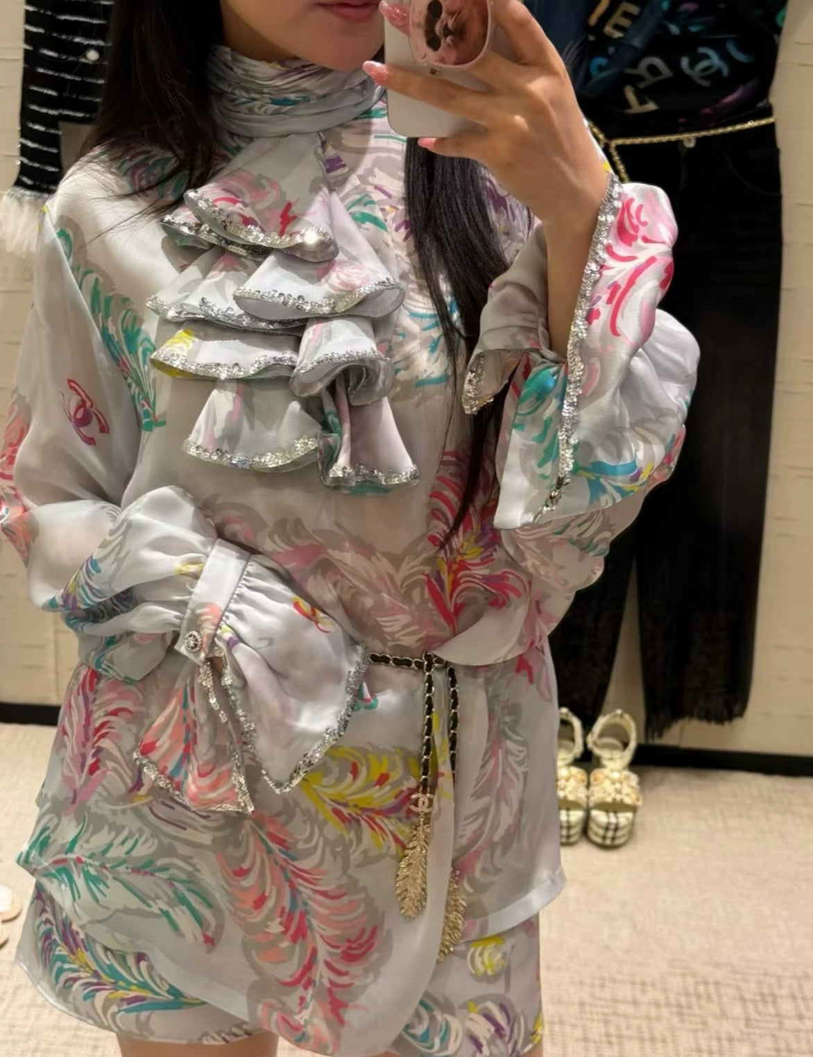 Chanel 25s turtleneck colorful shirt