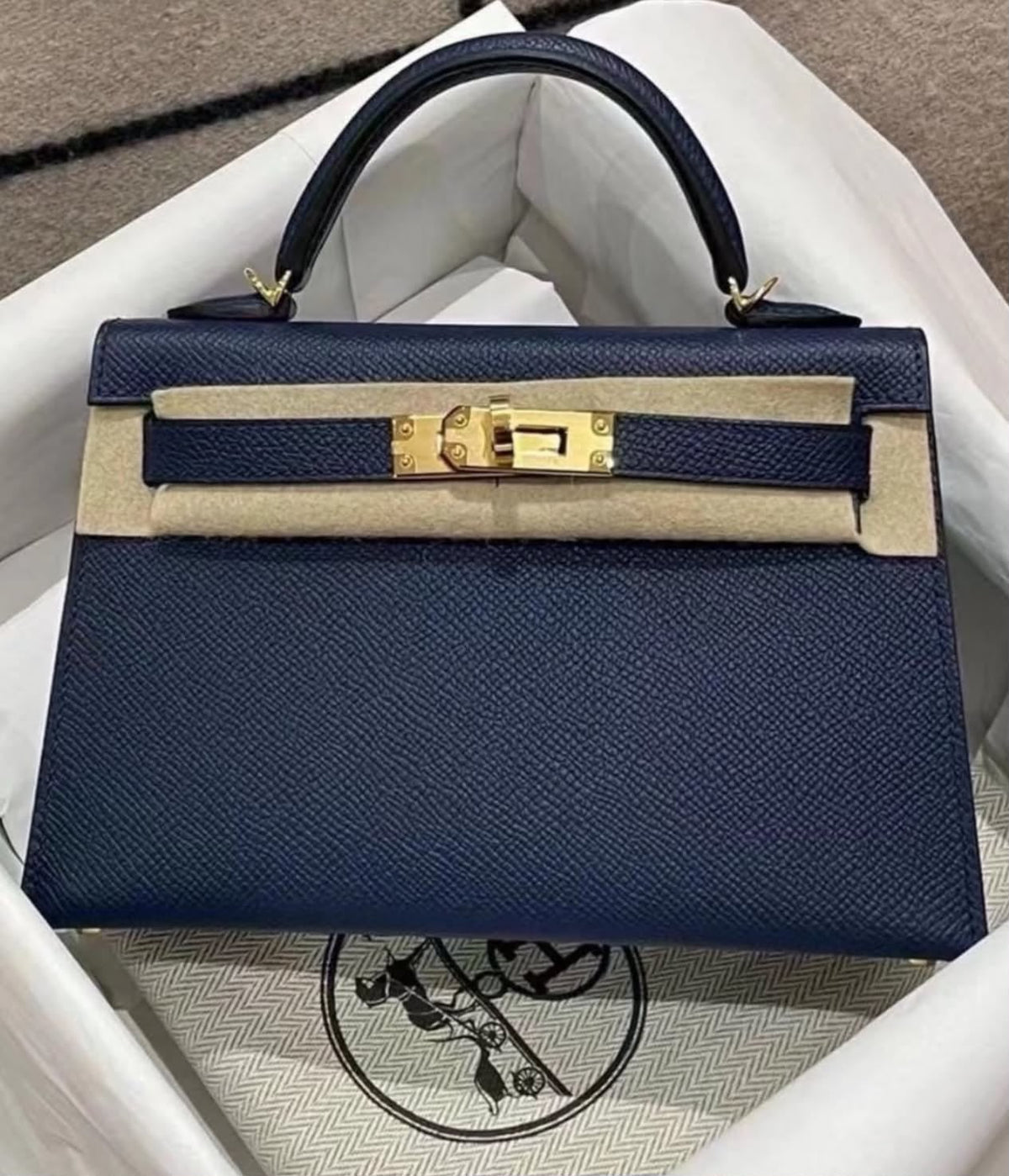 Hermes Mini Kelly 20 Bleu Nuit Epsom Gold hardware