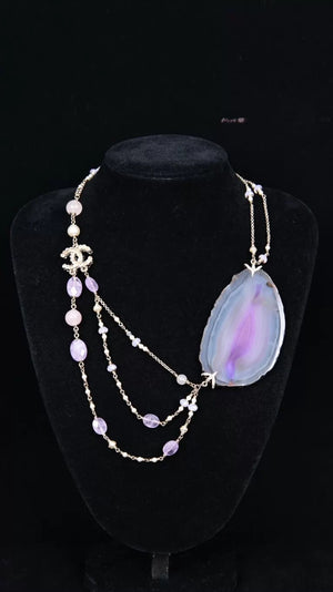 Chanel 12 Purple Oval Crystal and Agate Three-Strand Necklace