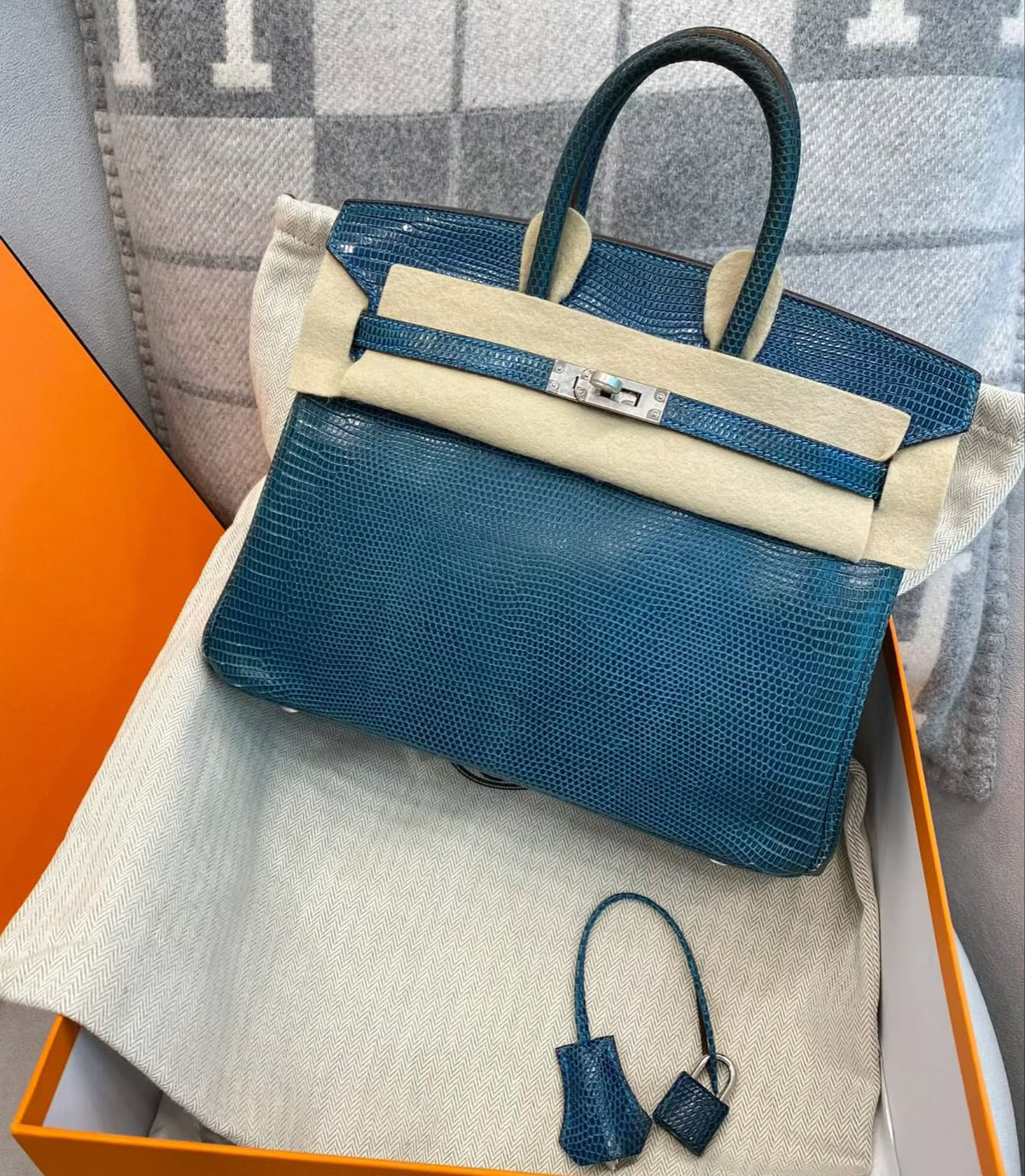 Hermes Birkin 25 Blue petrol lizard  palladium hardware