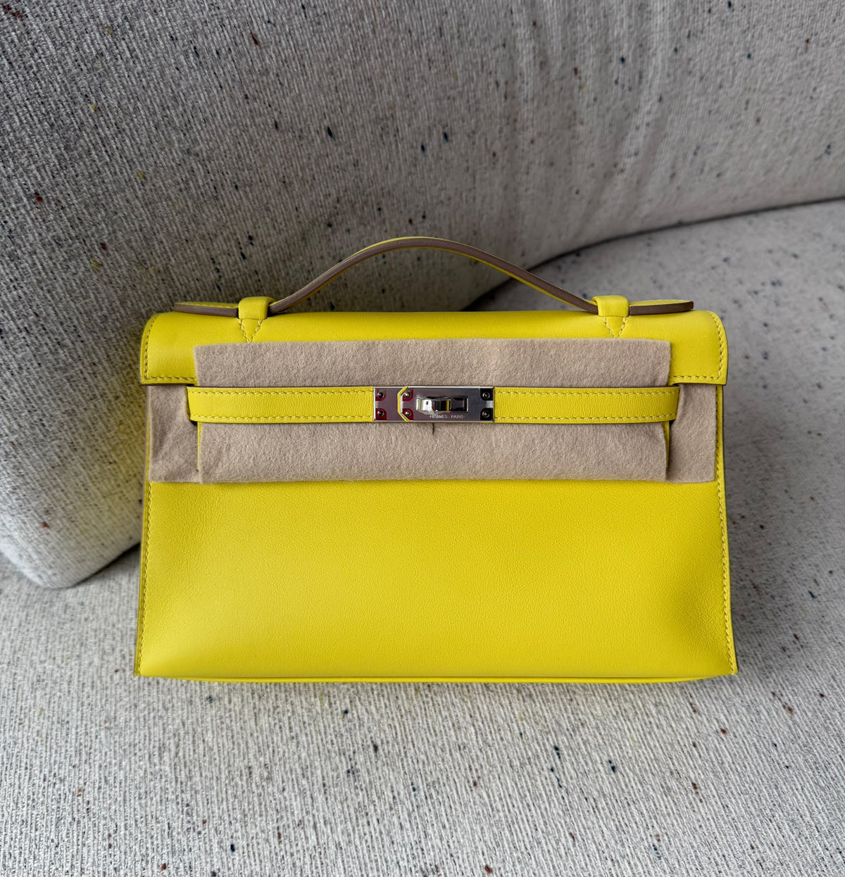 Hermes Kelly Pochette lime swift palladium hardware