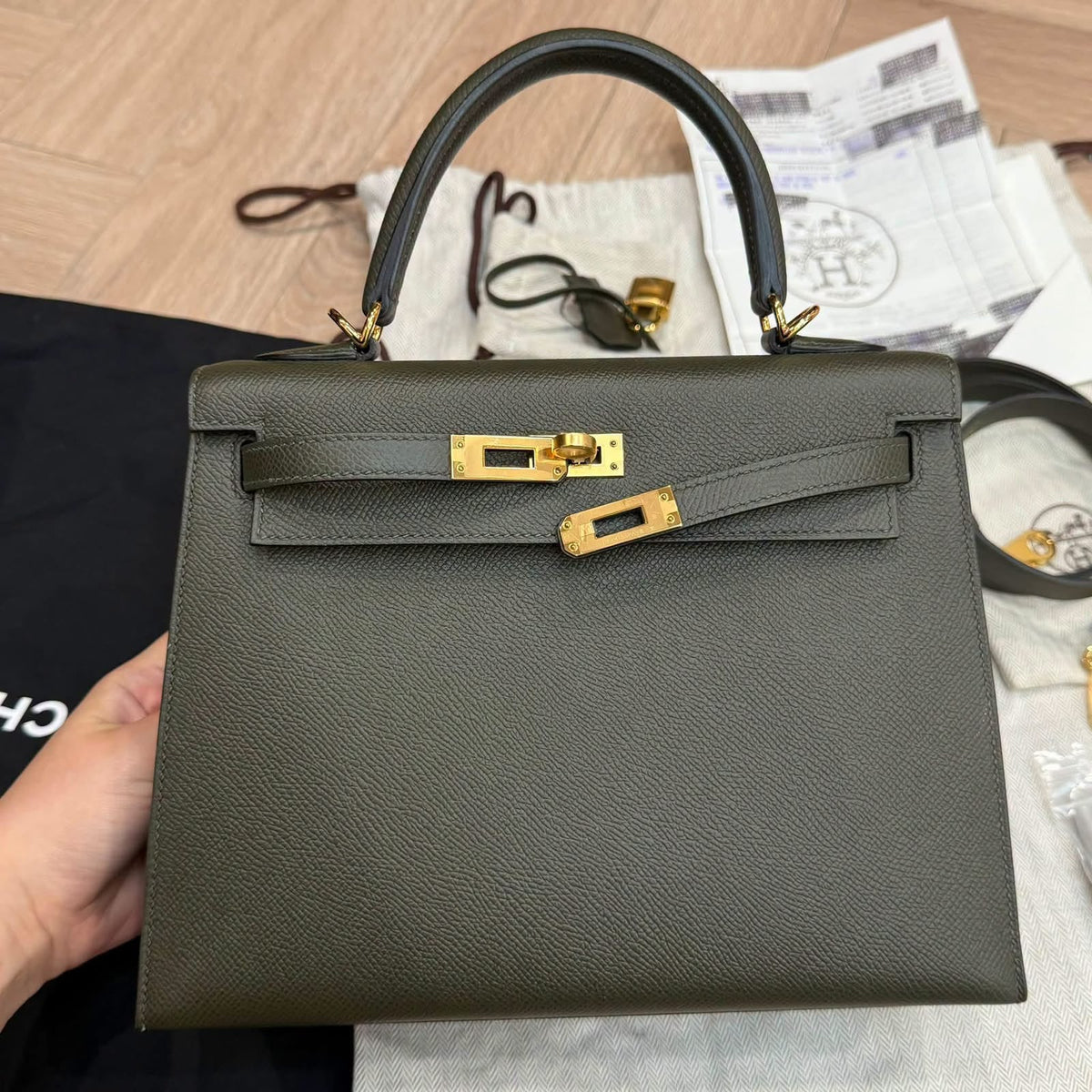 Hermes Kelly 25 Gris Meyer Epsom Gold hardware