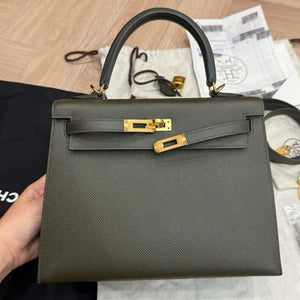 Hermes Kelly 25 Gris Meyer Epsom Gold hardware