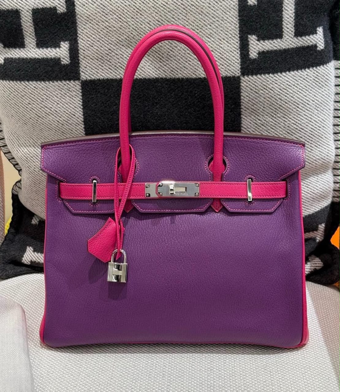 Hermes Birkin 30 HSS Rose Tyrien / Anemone Chevre Palladium hardware