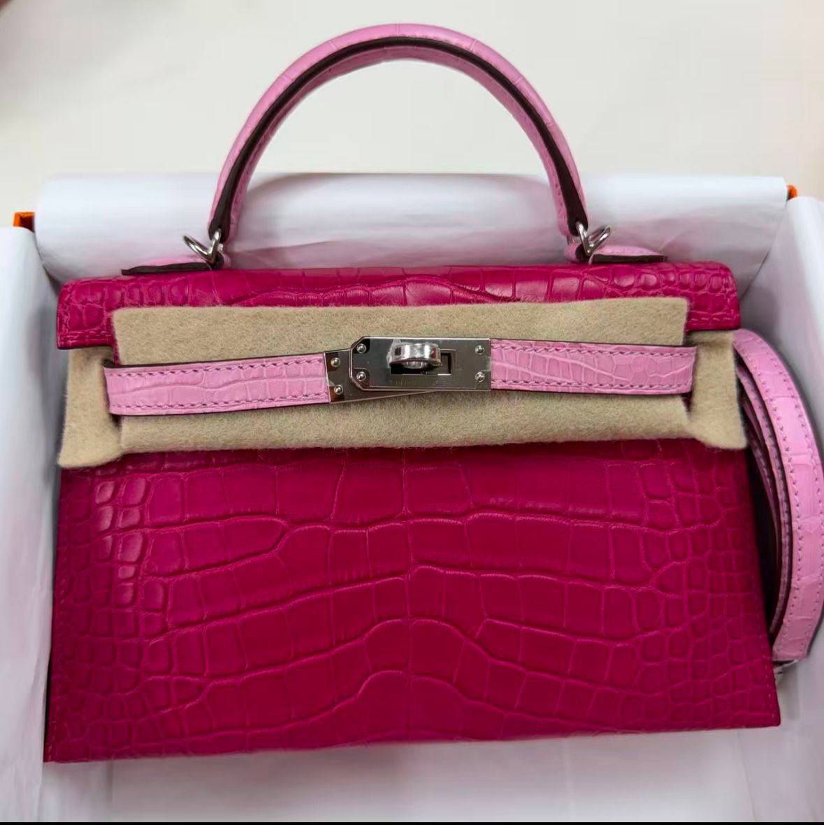Hermes Mini Kelly 20 HSS Framboise / 5P Matte Alligator Palladium hardware