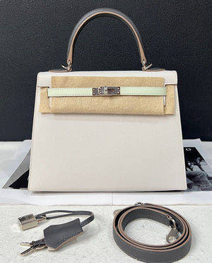 Hermes Kelly 25 tricolor craie / vert fizz / Ardoise Palladium hardware
