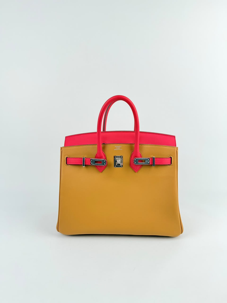 Hermes Birkin 25 Bicolor Sesame / Rouge de Coeur Swift Palladium hardware