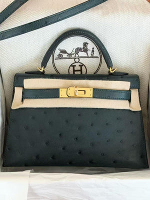 Hermes Mini Kelly 20 Vert Amande Ostrich Gold hardware