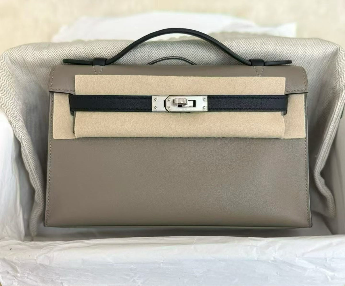Hermes Kelly pochette HSS Gris Asphalte / Black Swift Palladium hardware