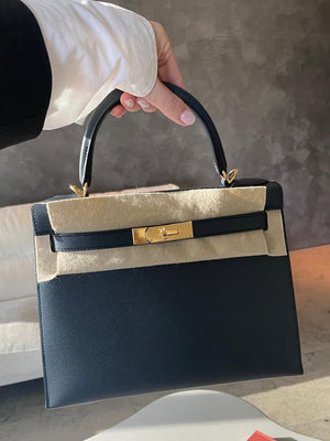 Hermes Kelly 28 Bleu Indigo Epsom Gold hardware