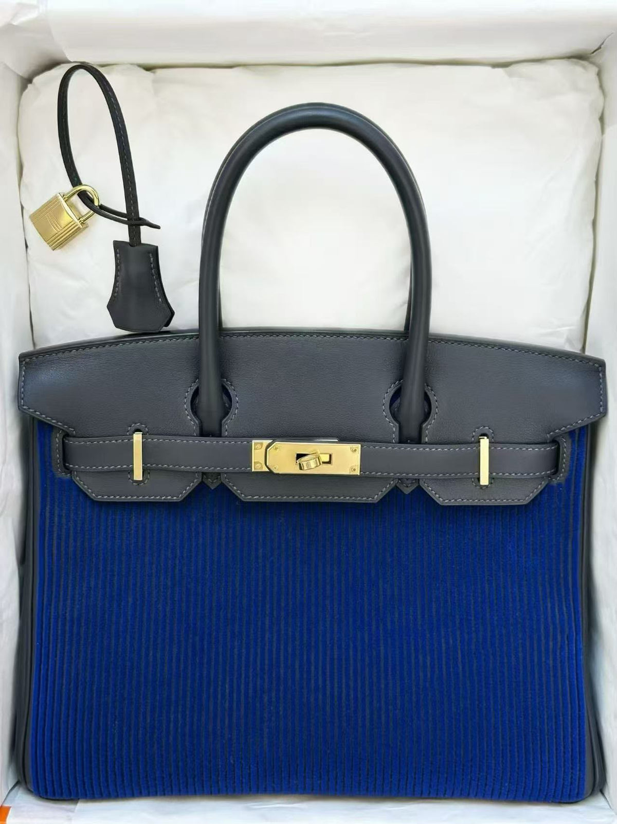Hermes Birkin 30 cote blue sapphire gold hardware