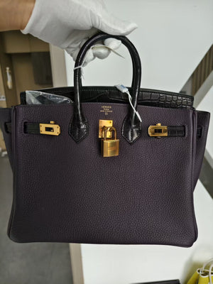 Hermes Birkin 25 Touch Raisin Togo / Matte Alligator Gold hardware