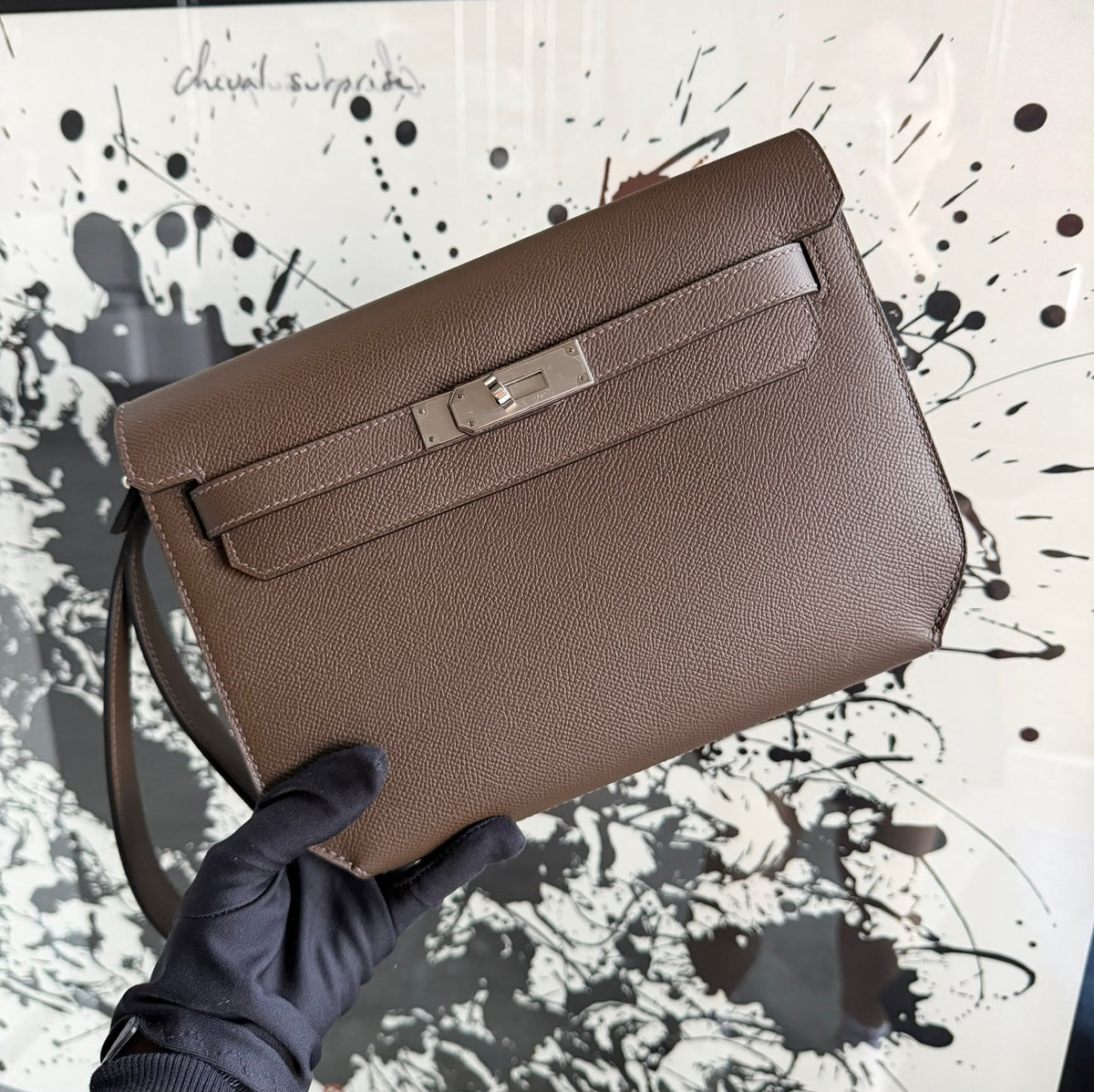 Hermes Kelly Depeche Ecorce Epsom palladium hardware