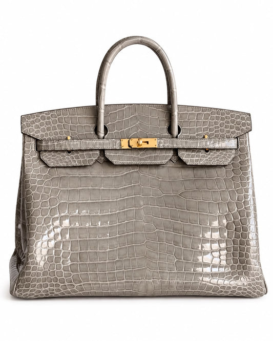 Hermes Birkin 40 Gris T shiny porosus gold hardware ultra rare