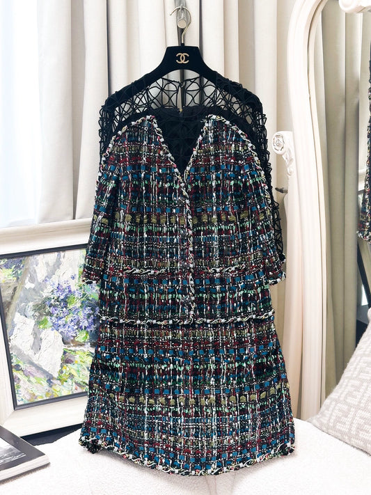 Chanel 15C colorful woven black dress