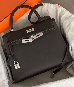 Hermes Kelly 28 Bai Brun Epsom Palladium hardware