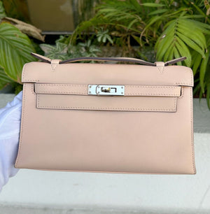 Hermes Kelly pochette rose dragee palladium hardware