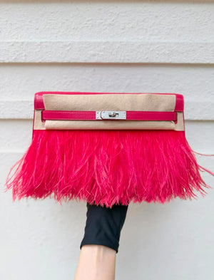 Hermes Kelly Elan Folie Rose Extreme Chevre & Feather palladium hardware