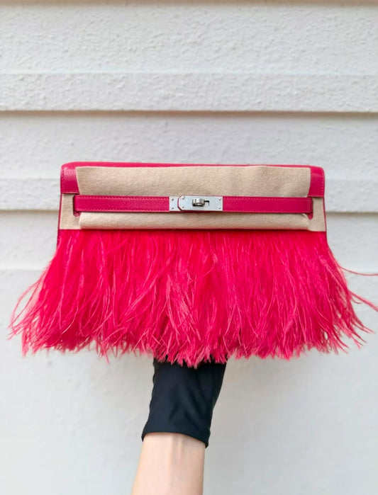 Hermes Kelly Elan Folie Rose Extreme Chevre & Feather palladium hardware