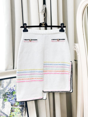 Chanel 24S white and colourful midi skirt